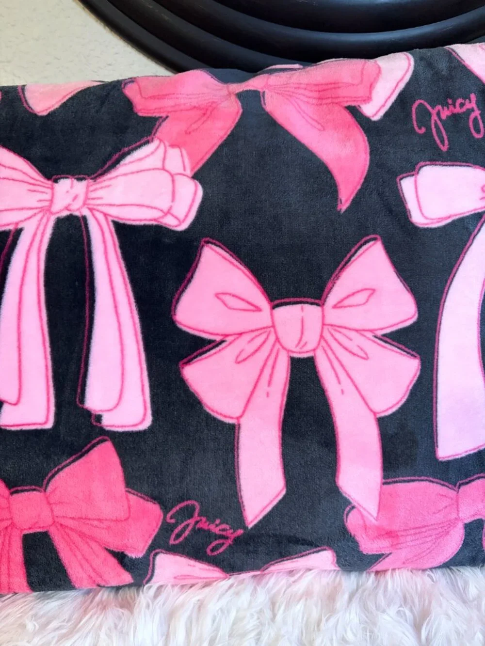 Juicy Couture Pink Bow Black Body Pillow 20x48 Y2K McBling NWT